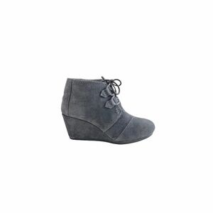 TOMS Kala Grey Suede Wedge Ankle Bootie Boots
